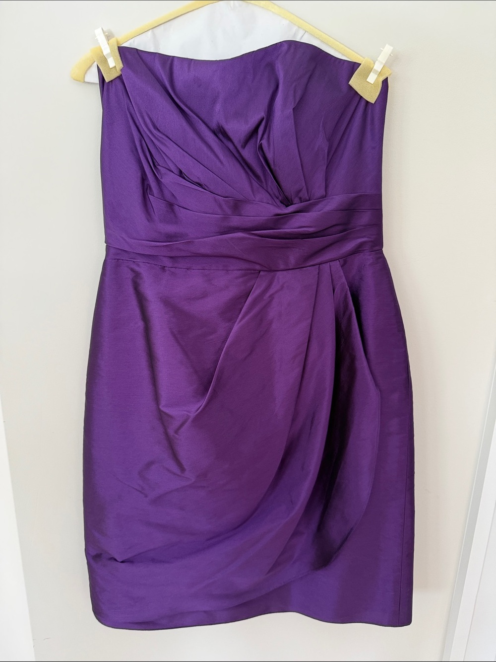 ALFRED SUNG Strapless Satin Cocktail Dress in Purple, Size 12